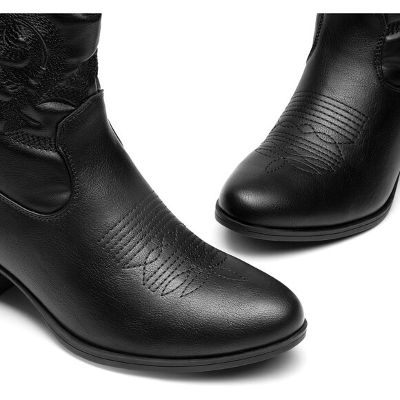 DREAM PAIRS Ankle Boots Women's Black Leather Fashion Low chunky Heel Round Toe - Picture 4 of 7